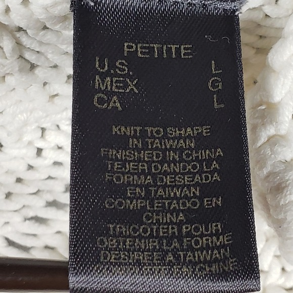Liz Claiborne Womens Sweater Petite Large Ivory Cable Knit Polo V-Neck Good - Picture 8 of 10